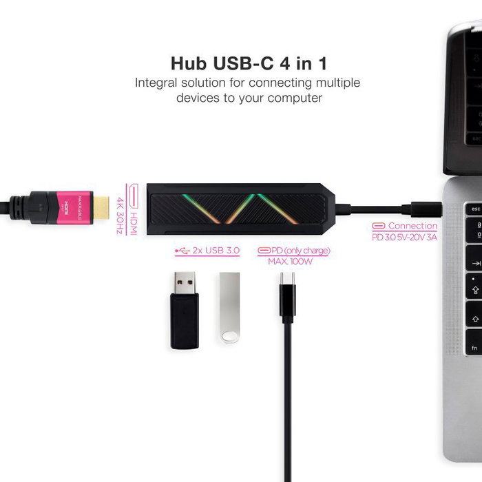 Nanocable Hub USB-C 4 en 1 con 2x USB-A, USB-C PD y HDMI 4K Nanocable Hub USB-C 4 en 1 con 2x USB-A, USB-C PD y HDMI 4K